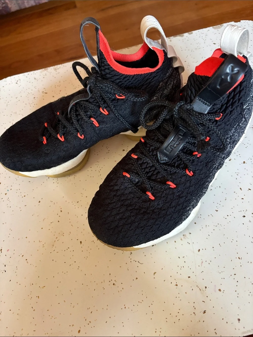 Black Knit High-Top Sneakers with Red Accents LeBron James